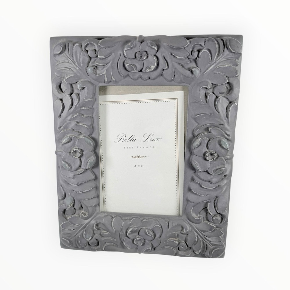 7.5" X 9" Gray Toned w Flower picture frame Bella Lux Fine Frames‎ - 4x6" Photo
